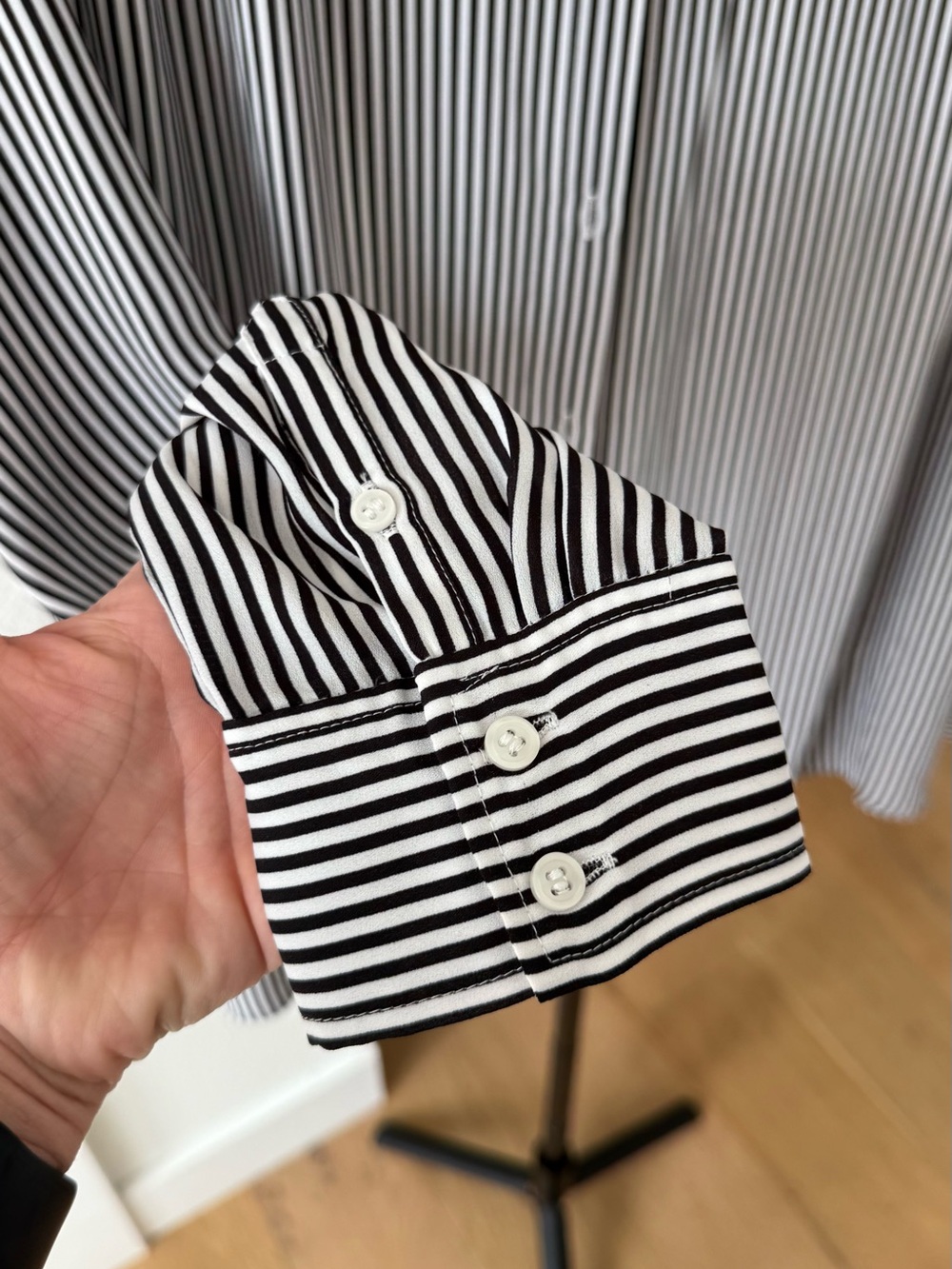 Black and White Vertical Stripe Button-Up Blouse - Picture 3 of 8